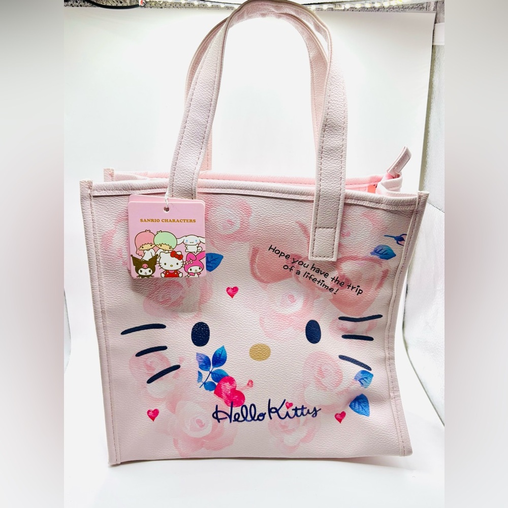 Sanrio Hello Kitty Tote Bag w/ Face and Flowers 10 x 9.5